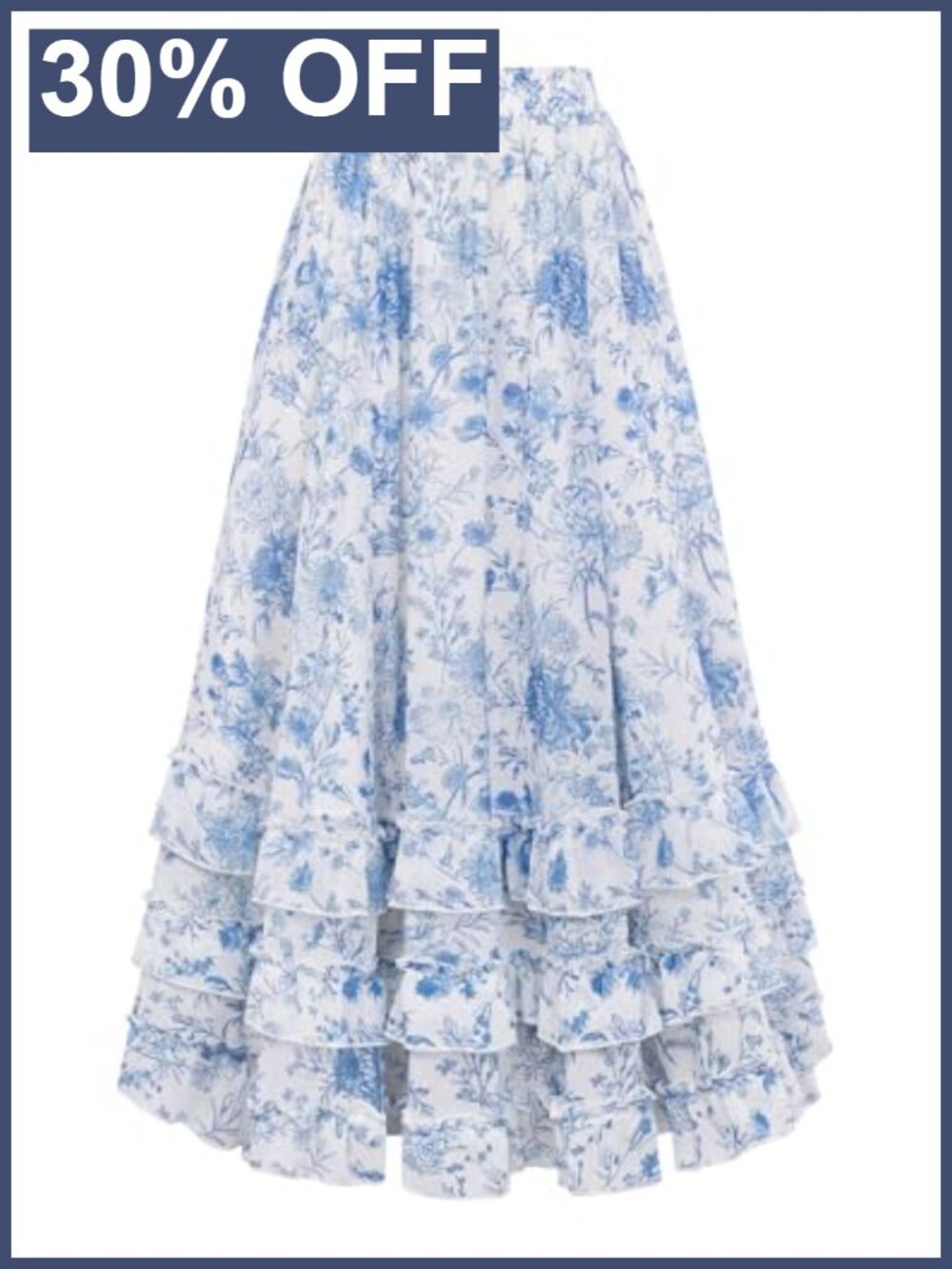 Chiffon Maxi Skirt High Waist Ruffle Hem Floral A-Line Long